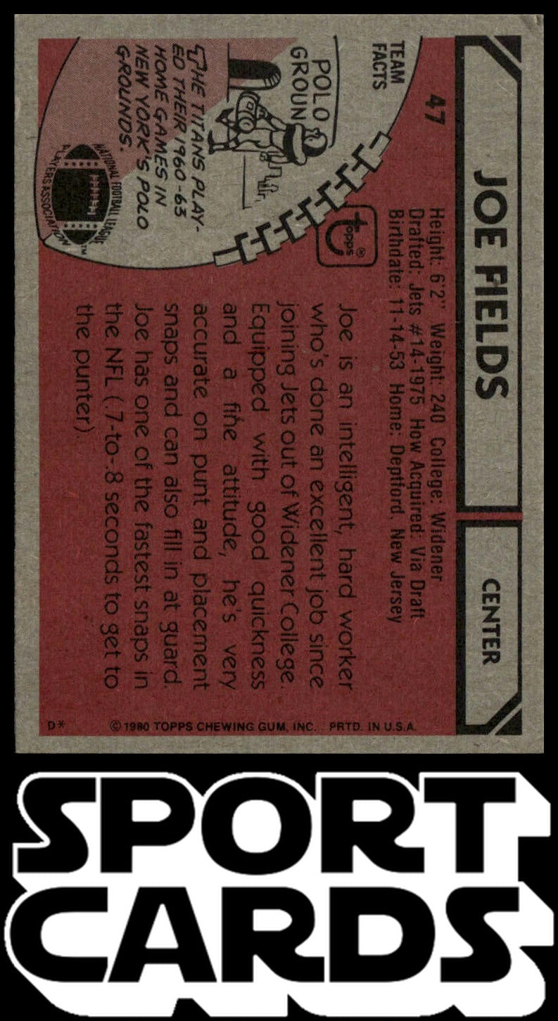 1980 Topps #47 Joe Fields SportCards.com