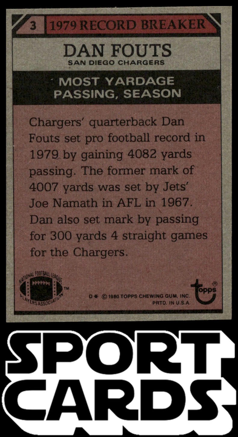 1980 Topps #3 Dan Fouts SportCards.com