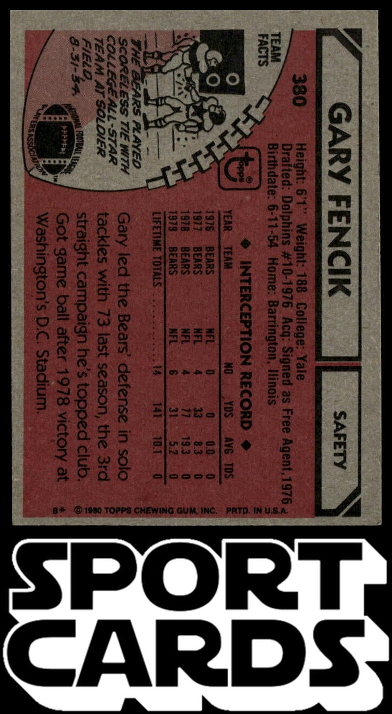 1980 Topps #380 Gary Fencik SportCards.com