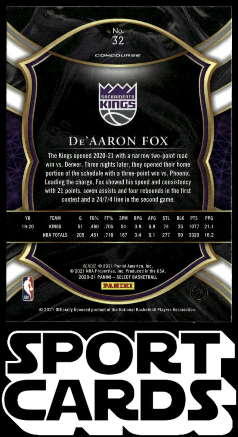 2020-21 Panini Select #32 De'Aaron Fox Blue SportCards.com