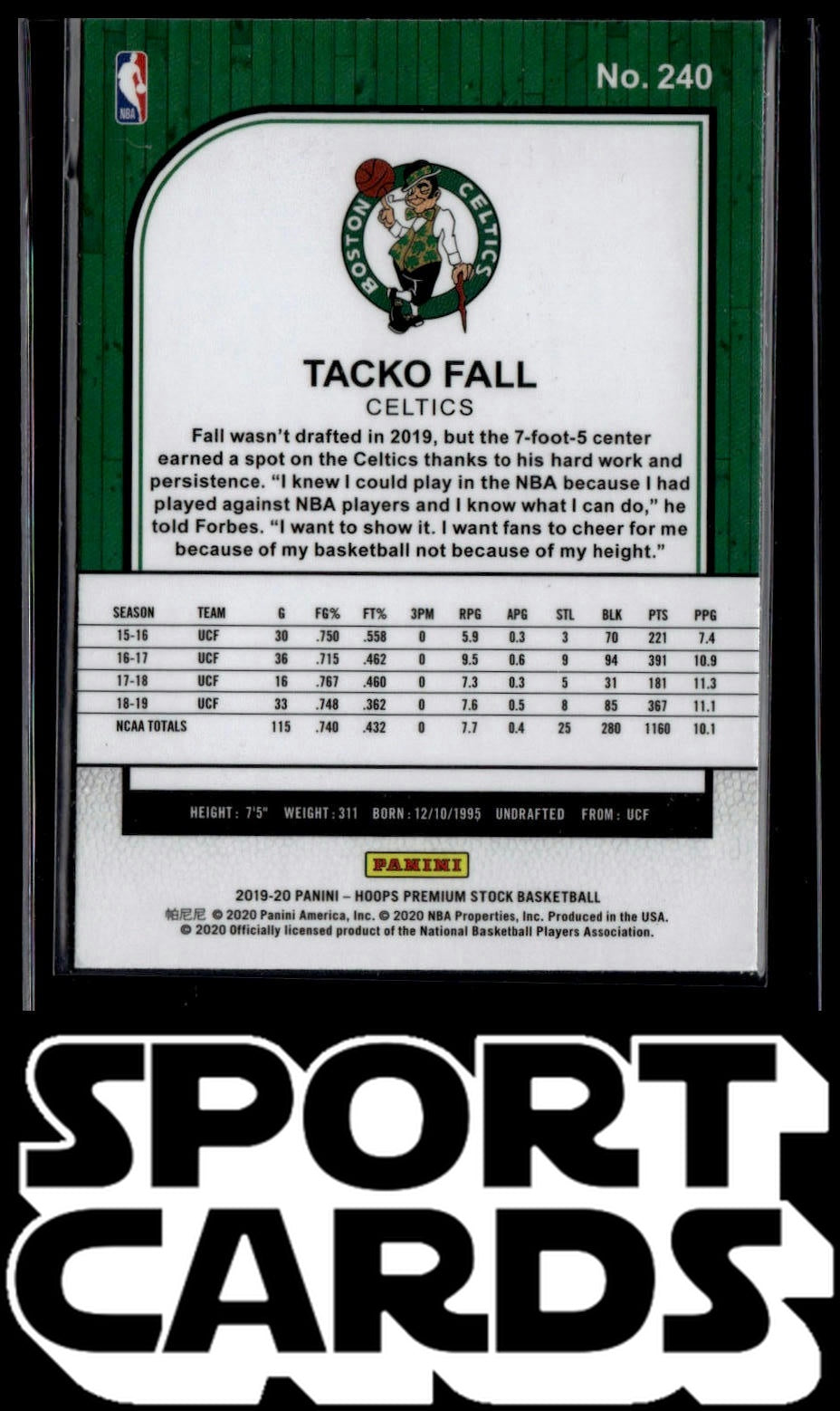 2019-20 Hoops Premium Stock #240 Tacko Fall Prizms Green SportCards.com