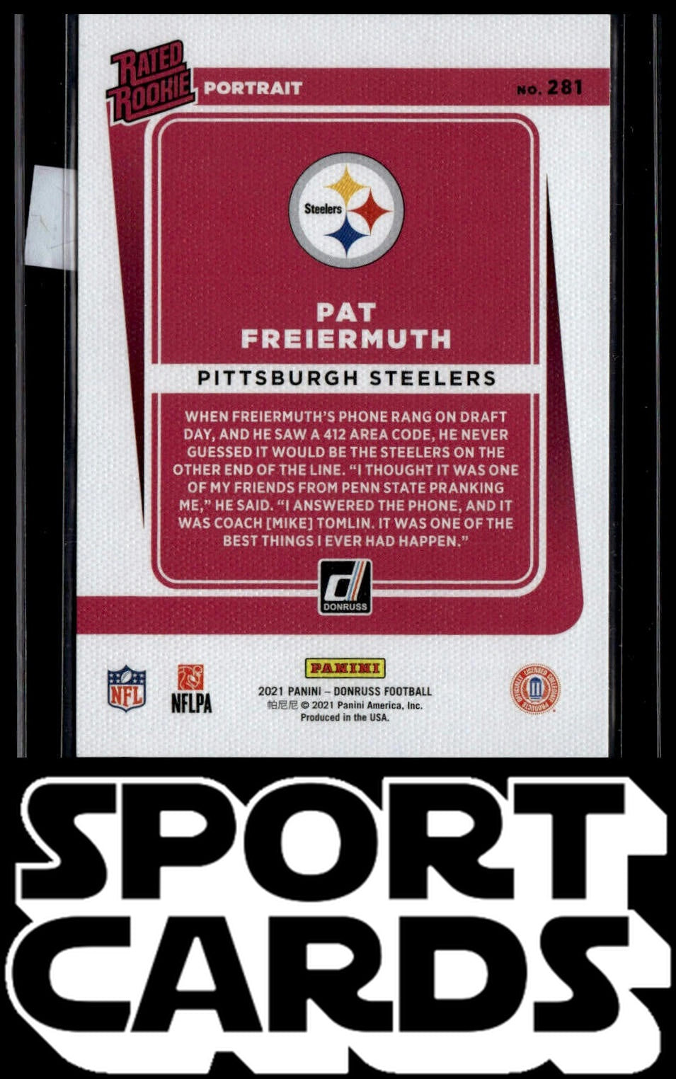 2021 Donruss #281 Pat Freiermuth Rated Rookies Portrait SportCards.com