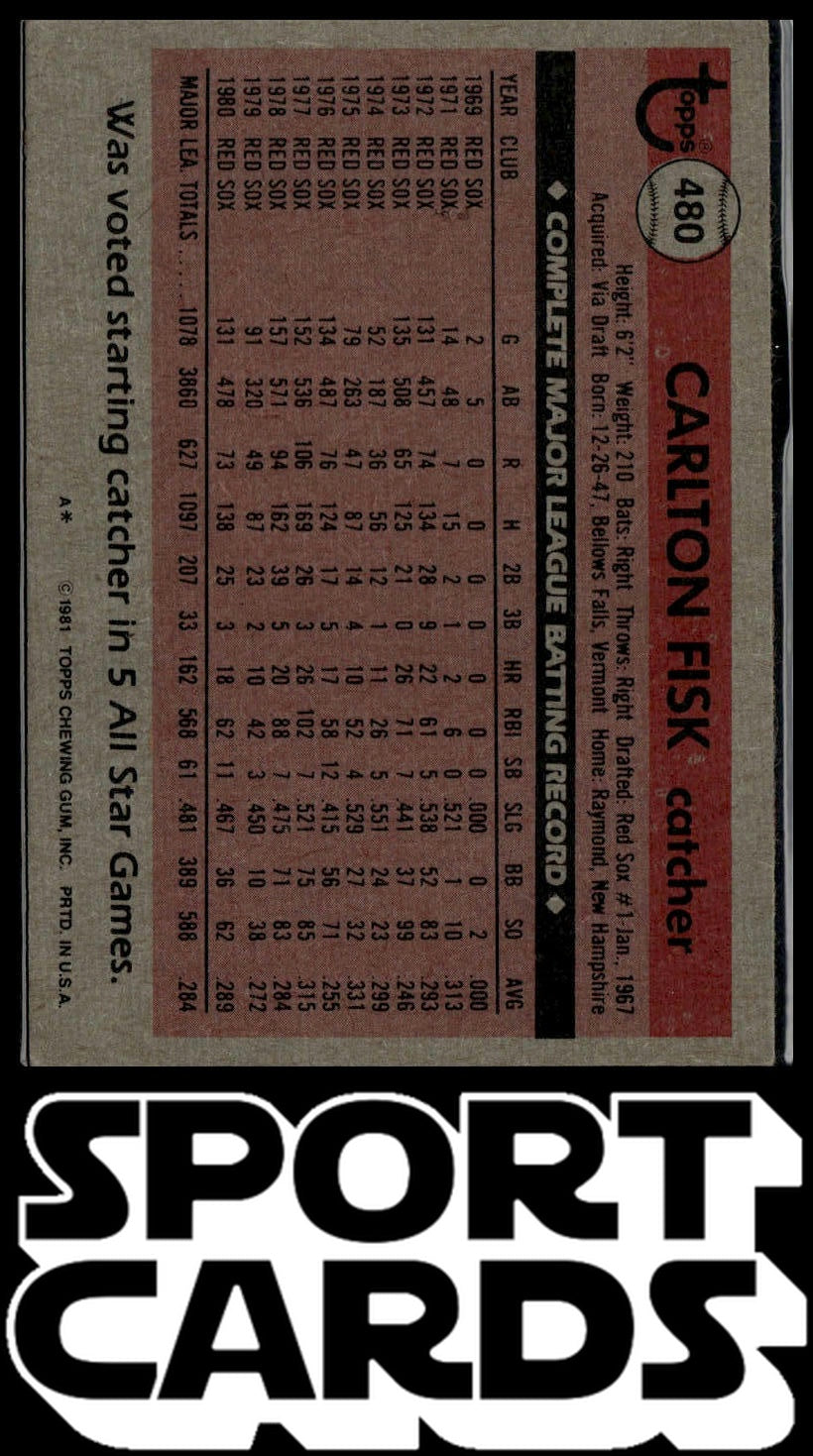 1981 Topps #480 Carlton Fisk SportCards.com