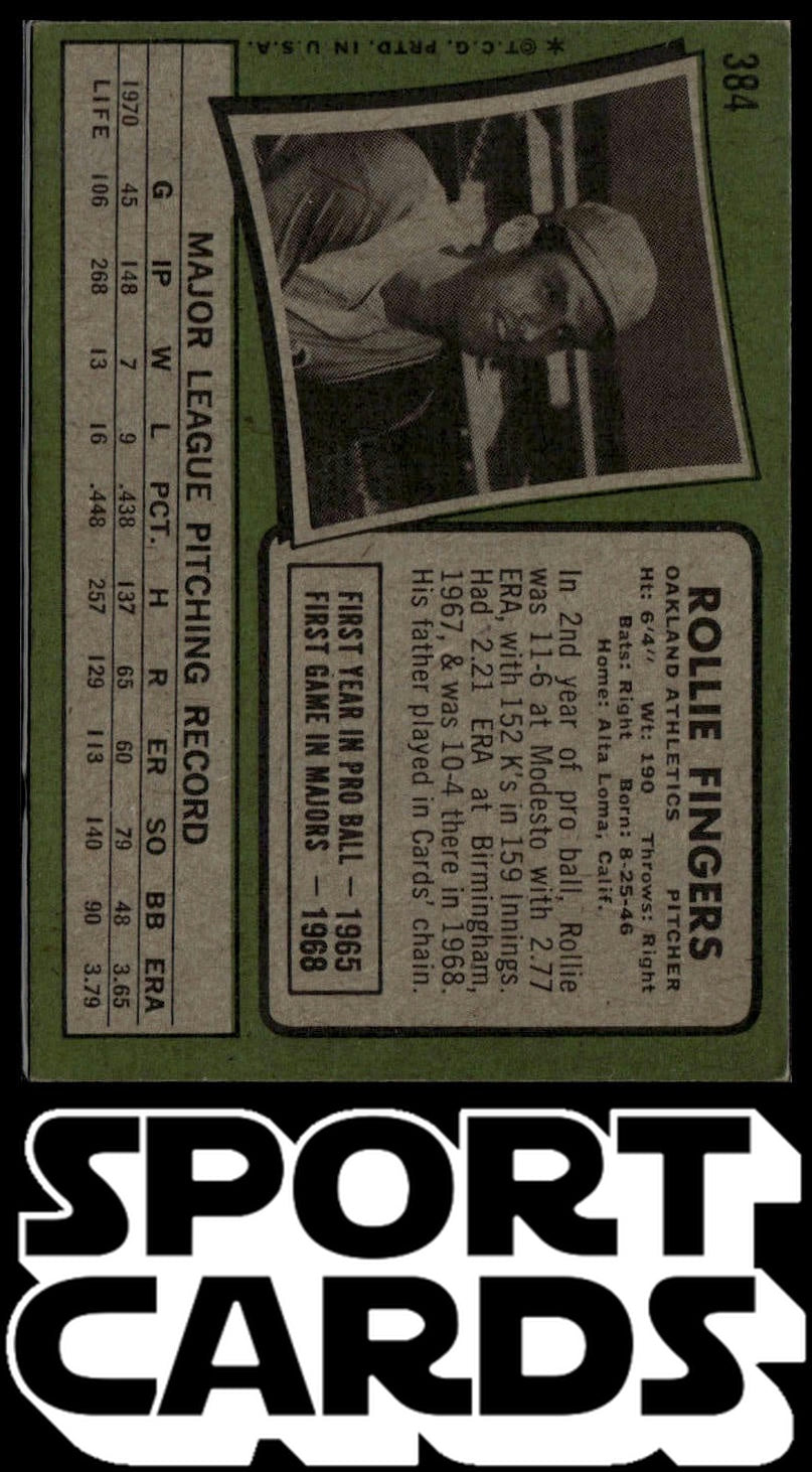 1971 Topps #384 Rollie Fingers SportCards.com