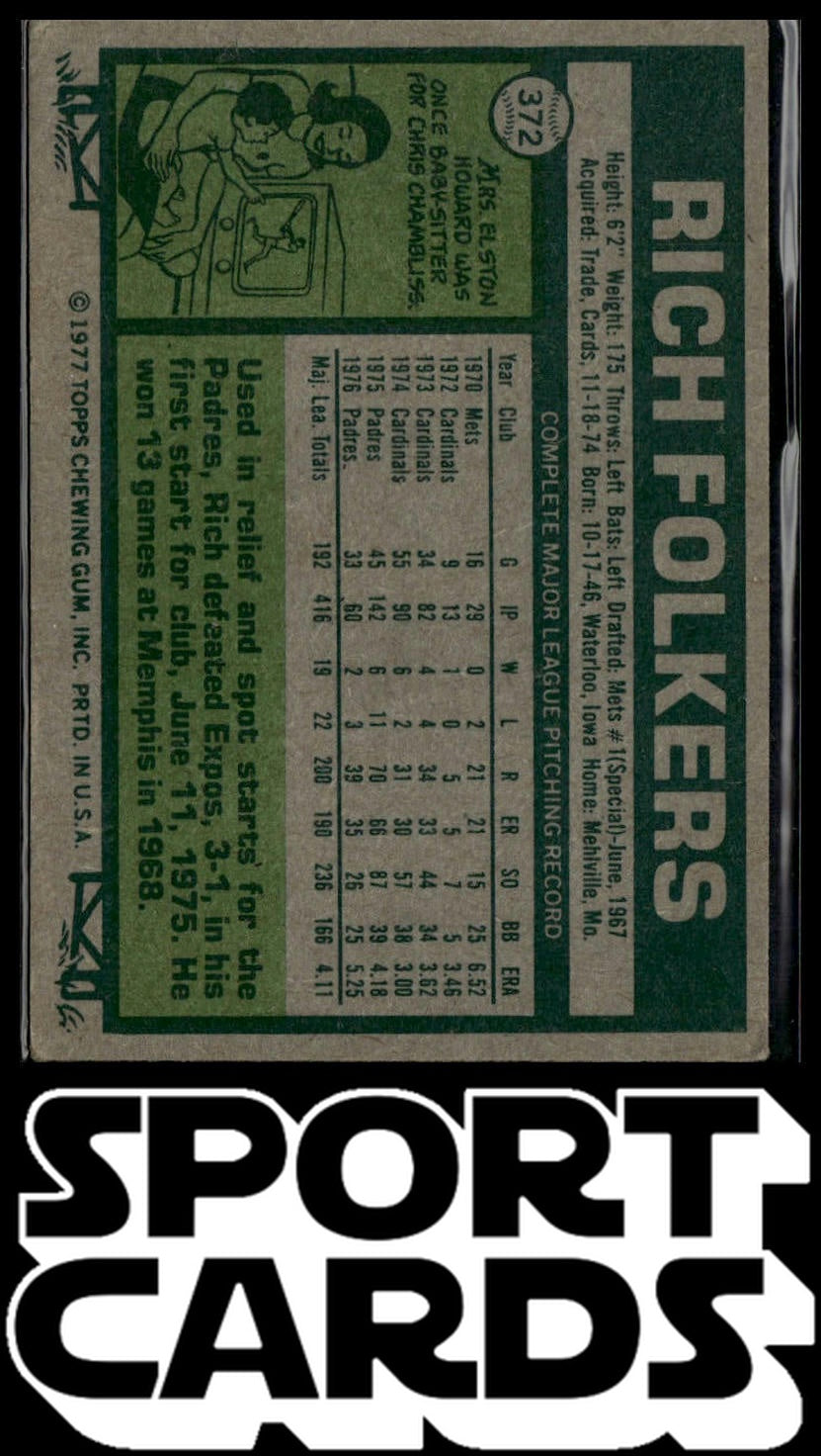 1977 Topps #372 Rich Folkers SportCards.com