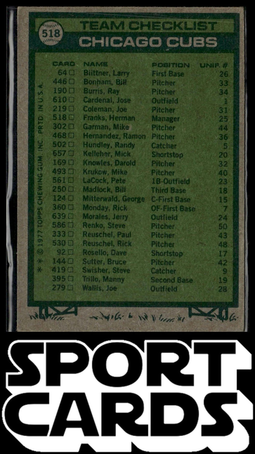 1977 Topps #518 Chicago Cubs / Herman Franks SportCards.com