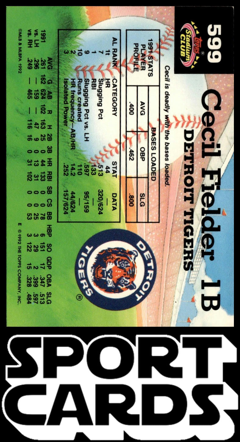 1992 Stadium Club #599 Cecil Fielder SportCards.com