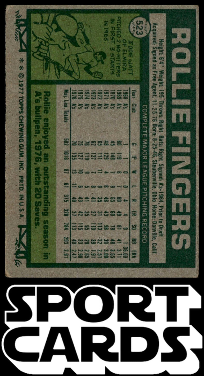 1977 Topps #523 Rollie Fingers SportCards.com