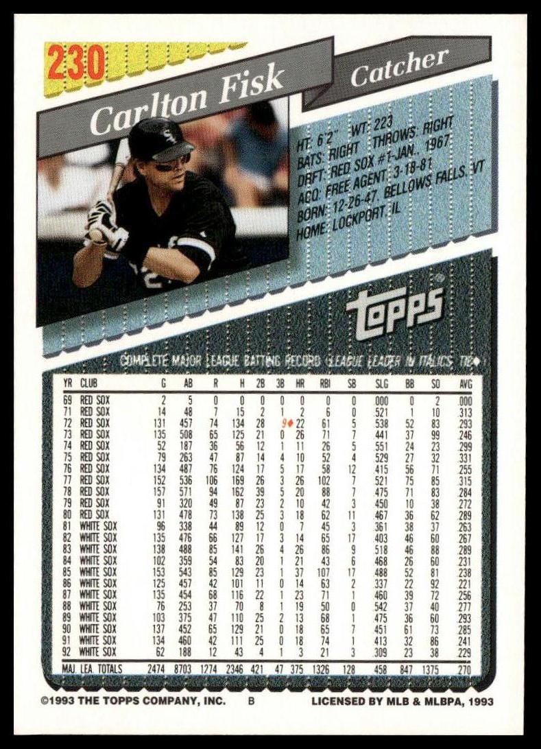 1993 Topps #230 Carlton Fisk Inaugural Rockies SportCards.com