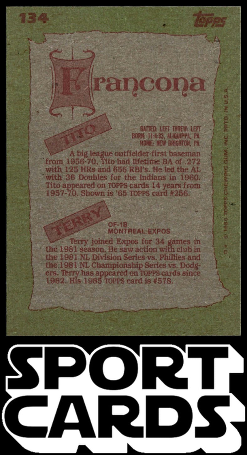 1985 Topps #134 Tito Francona / Terry Francona F&S SportCards.com