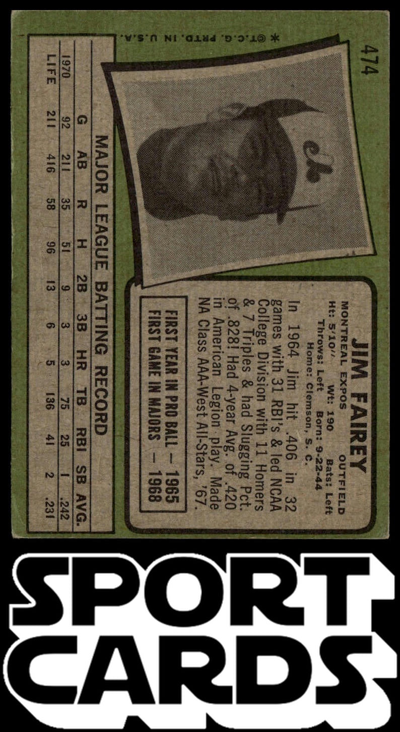 1971 Topps #474 Jim Fairey SportCards.com