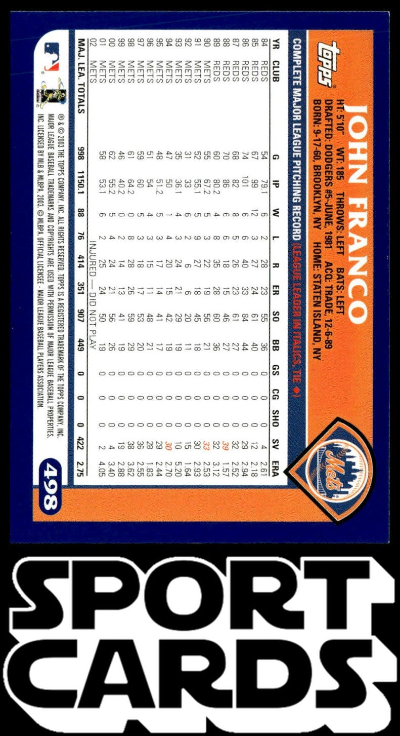 2003 Topps #498 John Franco SportCards.com