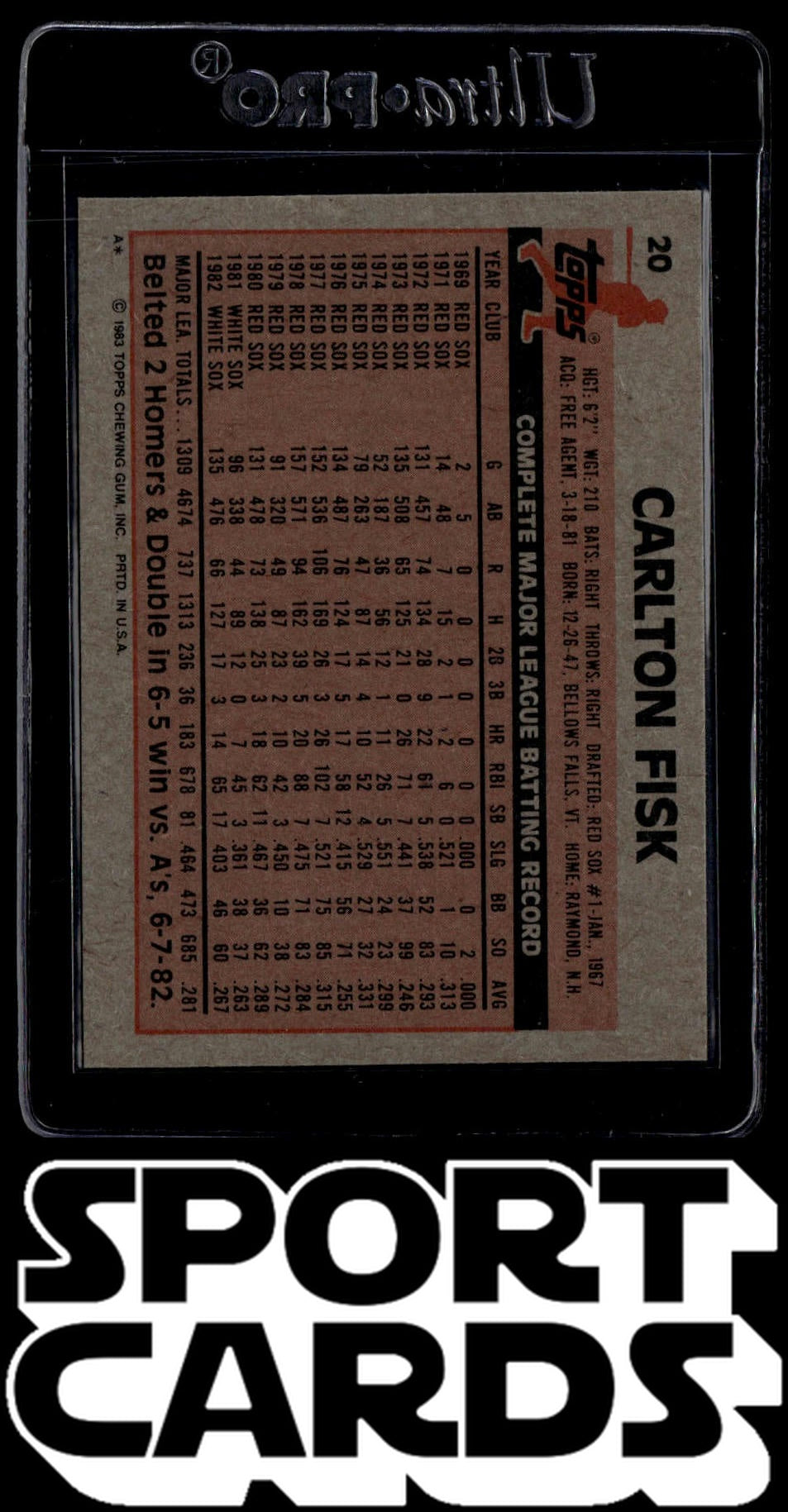 1983 Topps #20 Carlton Fisk SportCards.com