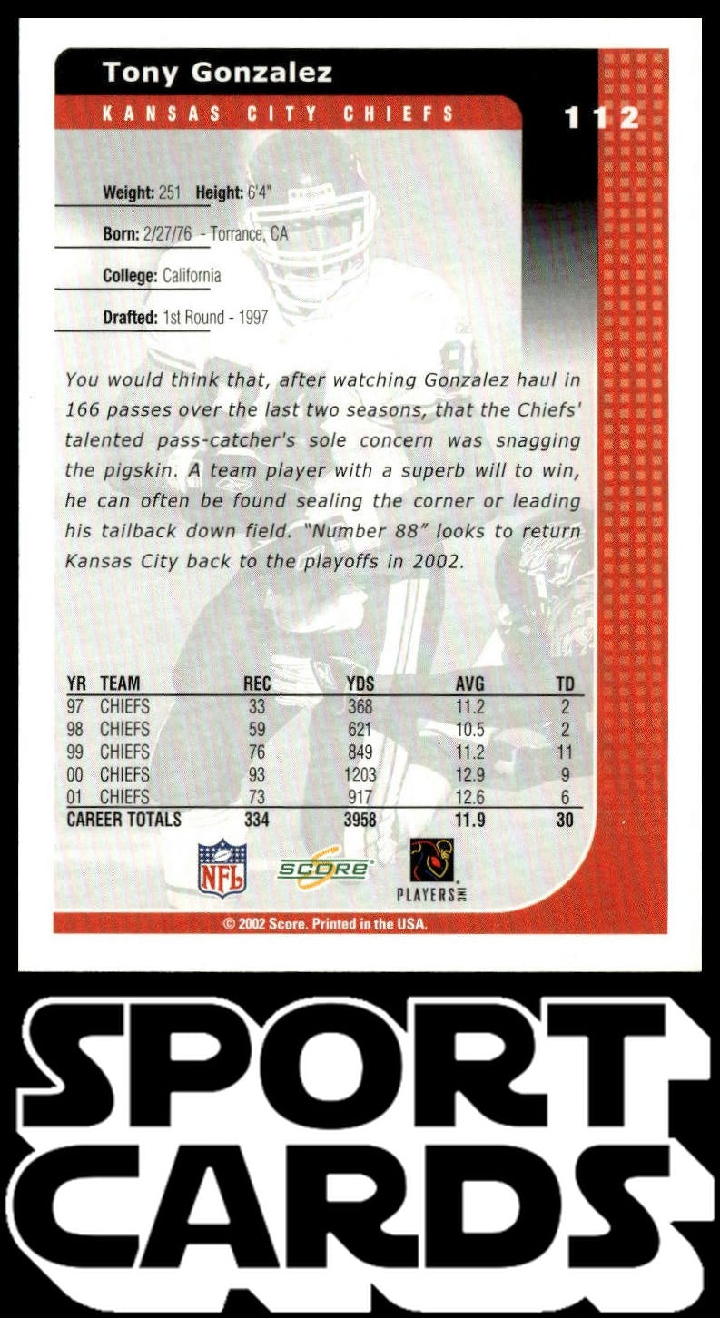 2002 Score #112 Tony Gonzalez SportCards.com