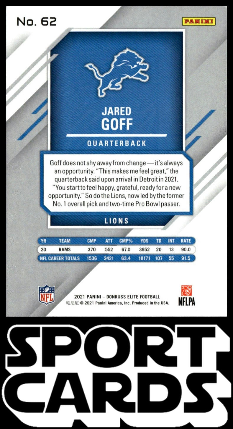 2021 Donruss Elite #62 Jared Goff SportCards.com