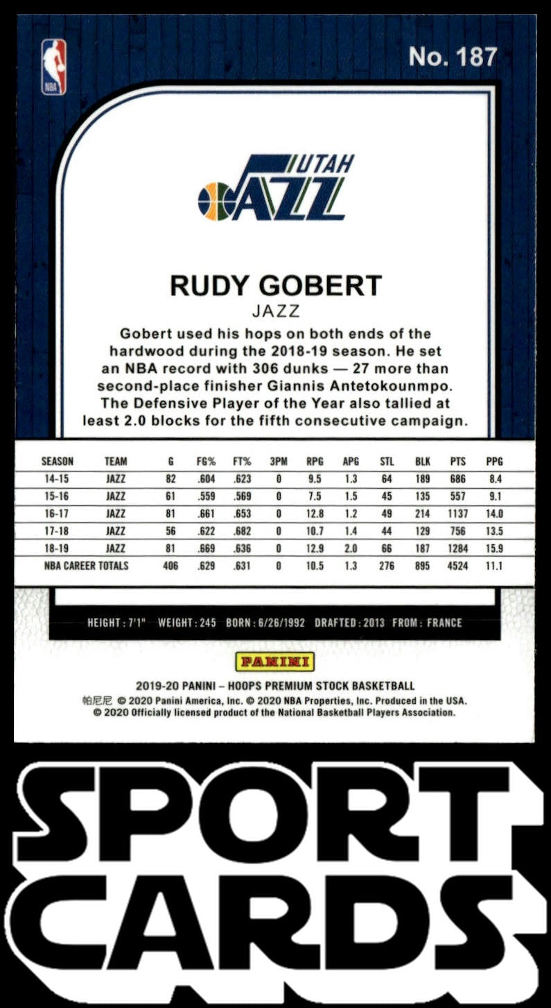 2019-20 Hoops Premium Stock #187 Rudy Gobert SportCards.com