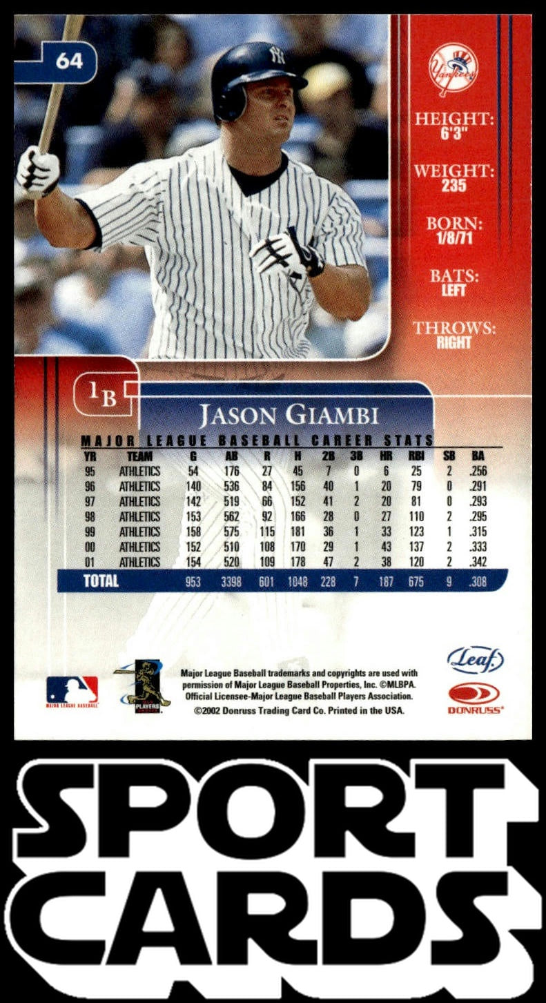 2002 Leaf Rookies & Stars #64 Jason Giambi SportCards.com