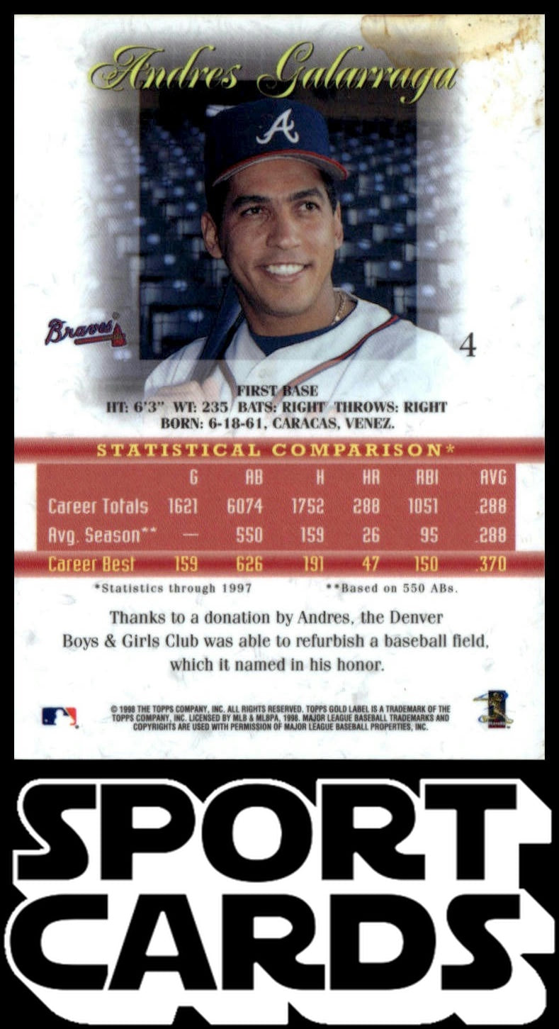 1998 Topps Gold Label #4 Andres Galarraga SportCards.com