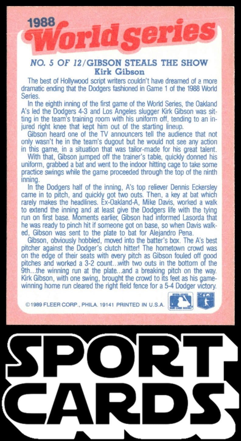 1989 Fleer #5 Gibson Steals the Show World Series SportCards.com