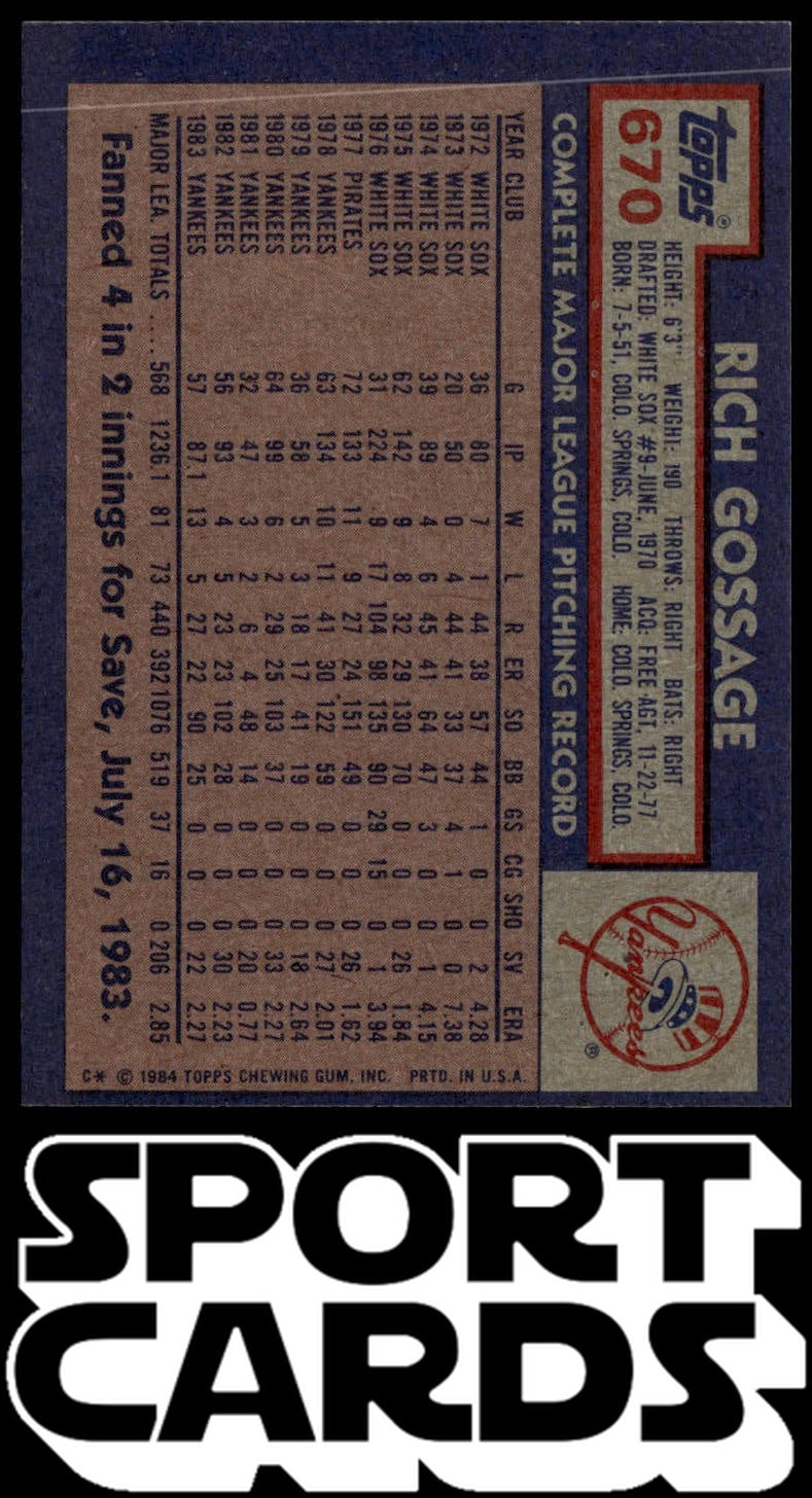 1984 Topps #670 Rich Gossage SportCards.com