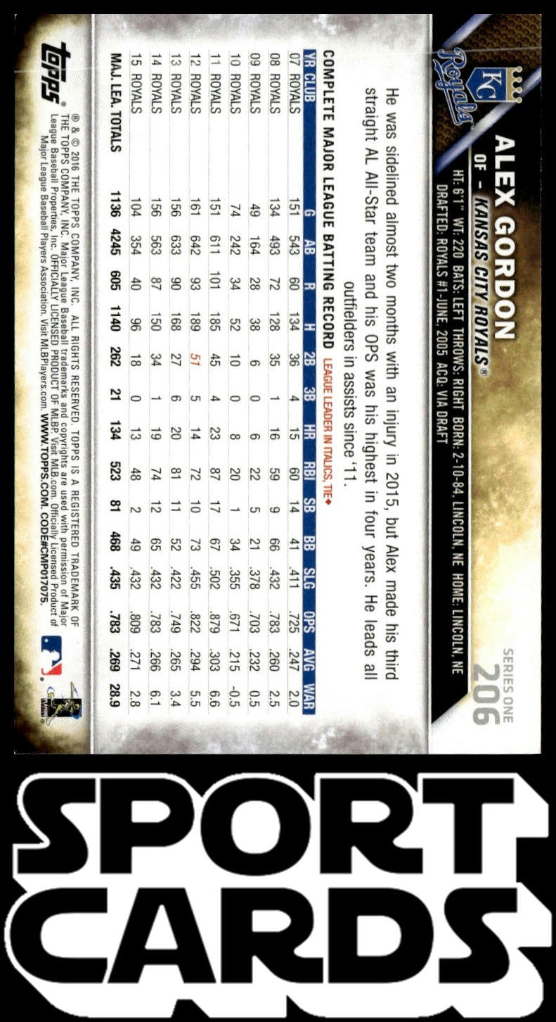 2016 Topps Chrome #21 Alex Gordon Prism Refractor SportCards.com