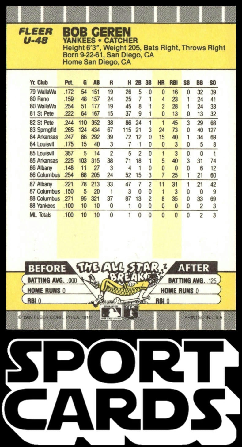 1989 Fleer Update #U-48 Bob Geren SportCards.com