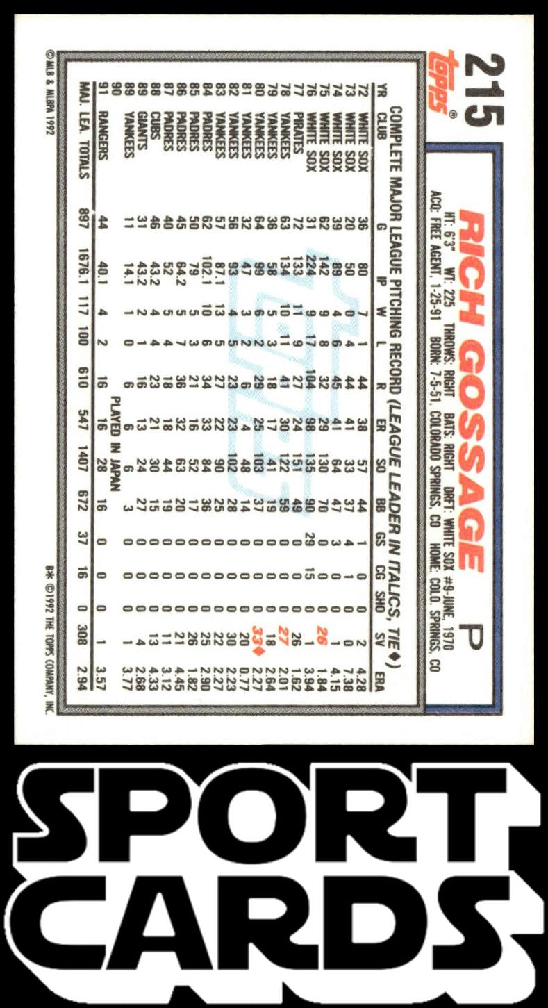 1992 Topps #215 Rich Gossage SportCards.com