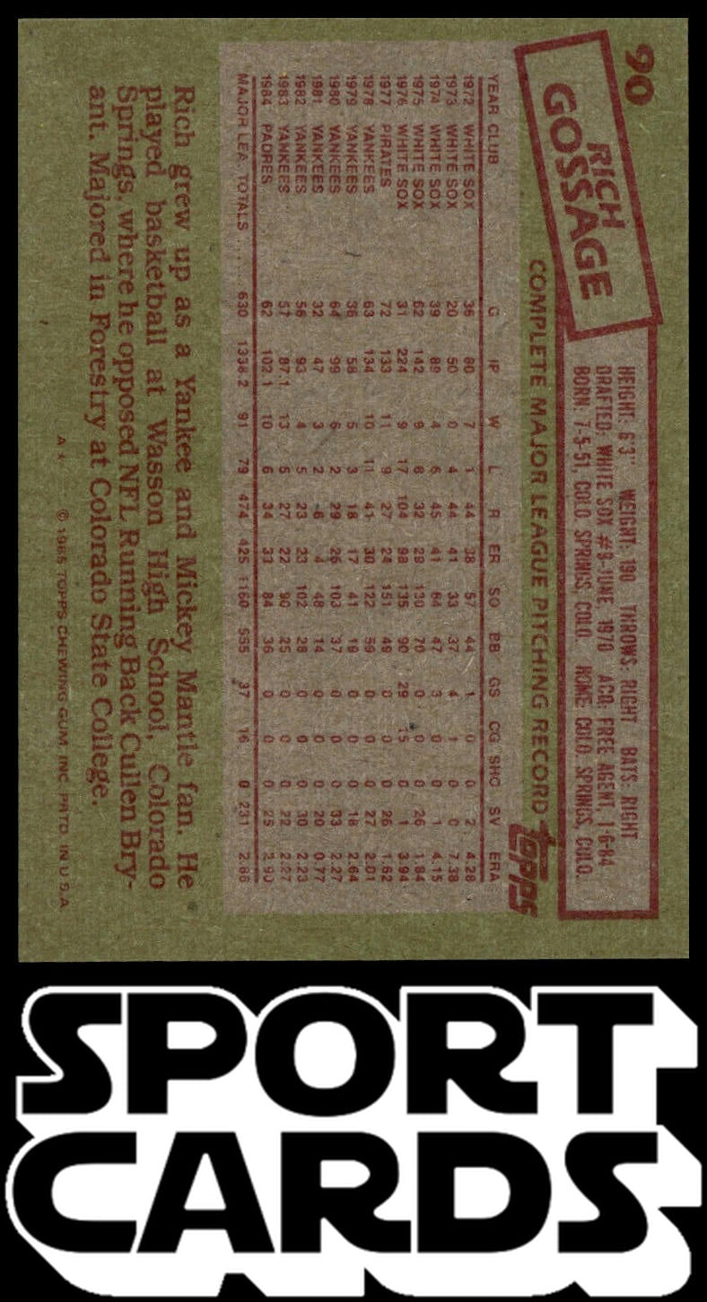 1985 Topps #90 Rich Gossage SportCards.com
