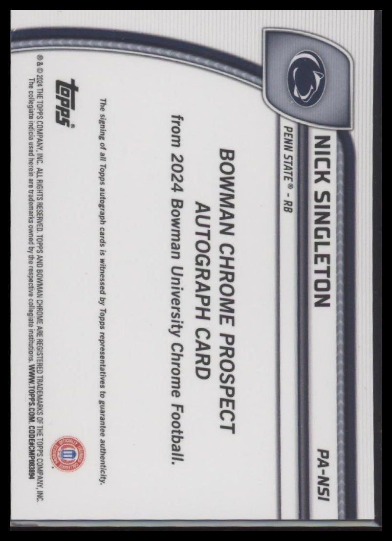 Nick Singleton 2024 Bowman University Chrome Prospect Auto #/150