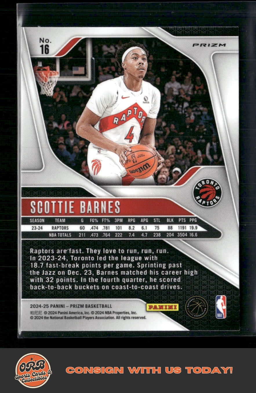 Scottie Barnes 2024-25 Panini Prizm #16 Prizms Glitter