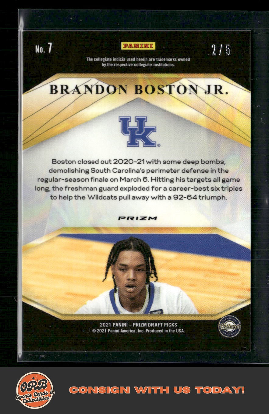 Brandon Boston Jr. 2021 Prizm Draft Picks #7 Brilliance Prizms Green Shimmer #/5