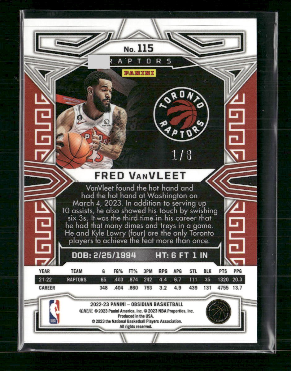 Fred VanVleet 2022-23 Panini Obsidian #115 Electric Etch Lucky Envelopes #/8 - Sport Cards