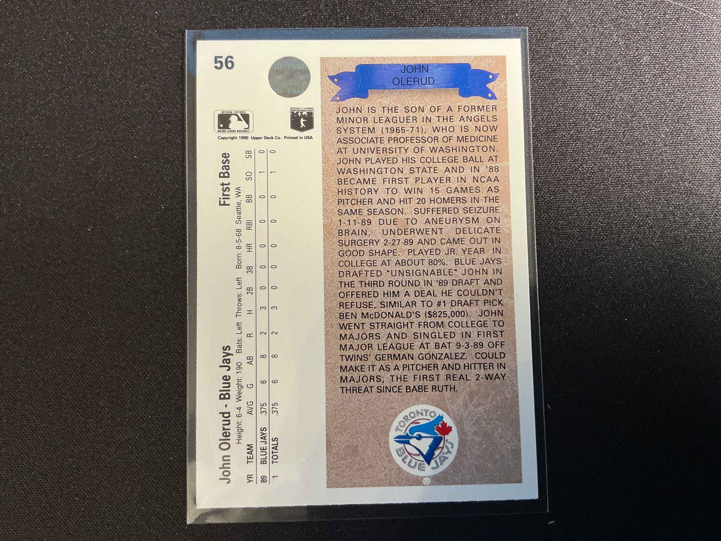 1990 Upper Deck #56 John Olerud Rookie (RC) Card