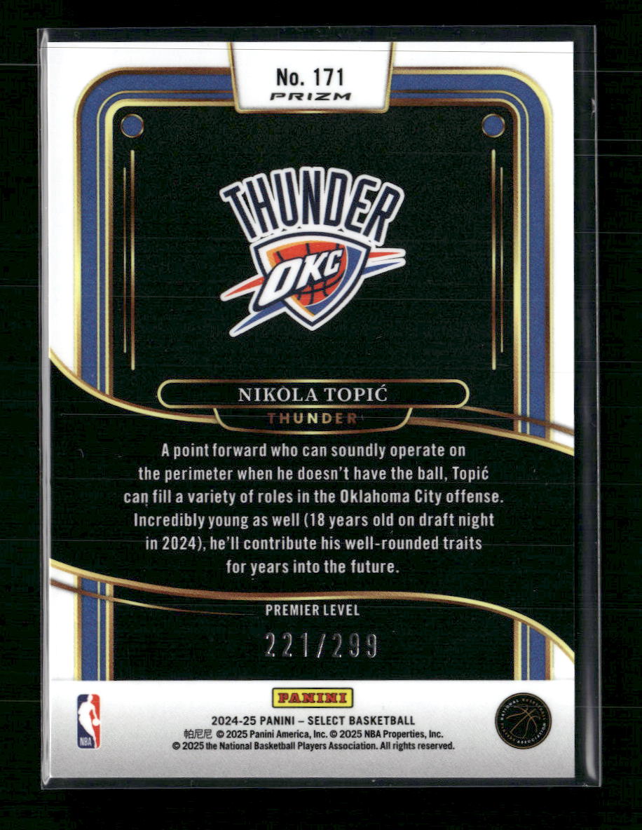 Nikola Topic 2024-25 Panini Select #171 Light Blue Prizm #/299