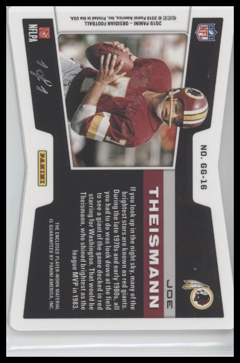 Joe Theismann Washington Redskins 2021 Panini Obsidian Galaxy Gear Relic - Sport Cards