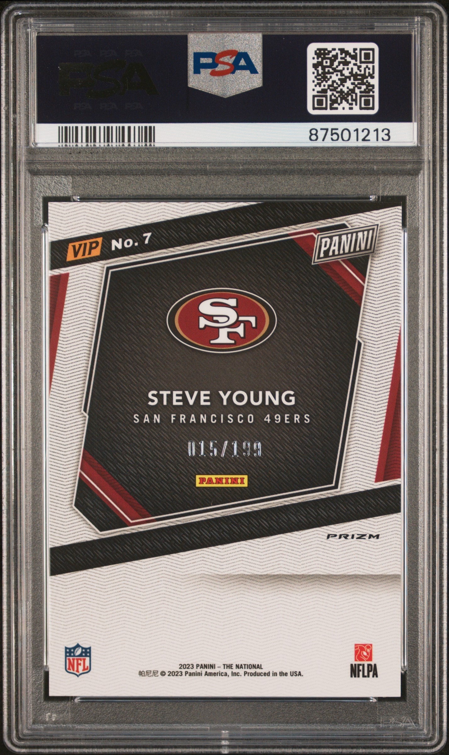 Steve Young 2023 Panini National Vip Gold #7 Red Sparkle PSA 9