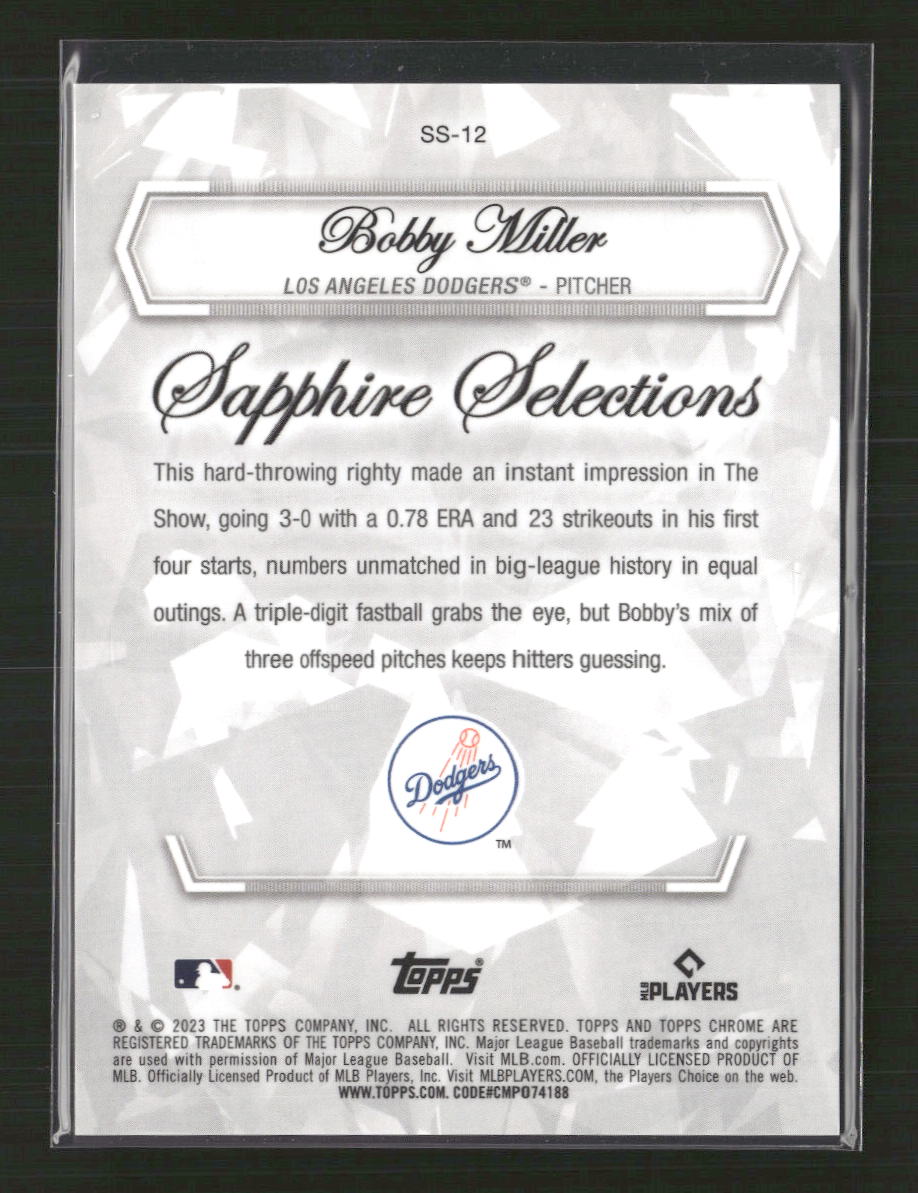 Bobby Miller 2023 Topps Chrome Update Sapphire Edition #SS-12 Orange #/25