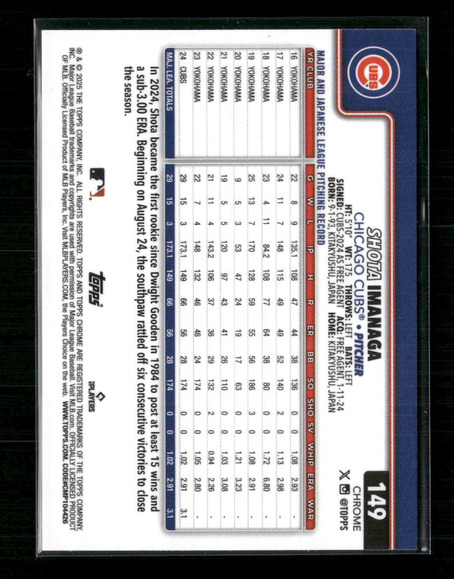 Shota Imanaga 2025 Topps Chrome - Green Lava Refractors #149 #/99