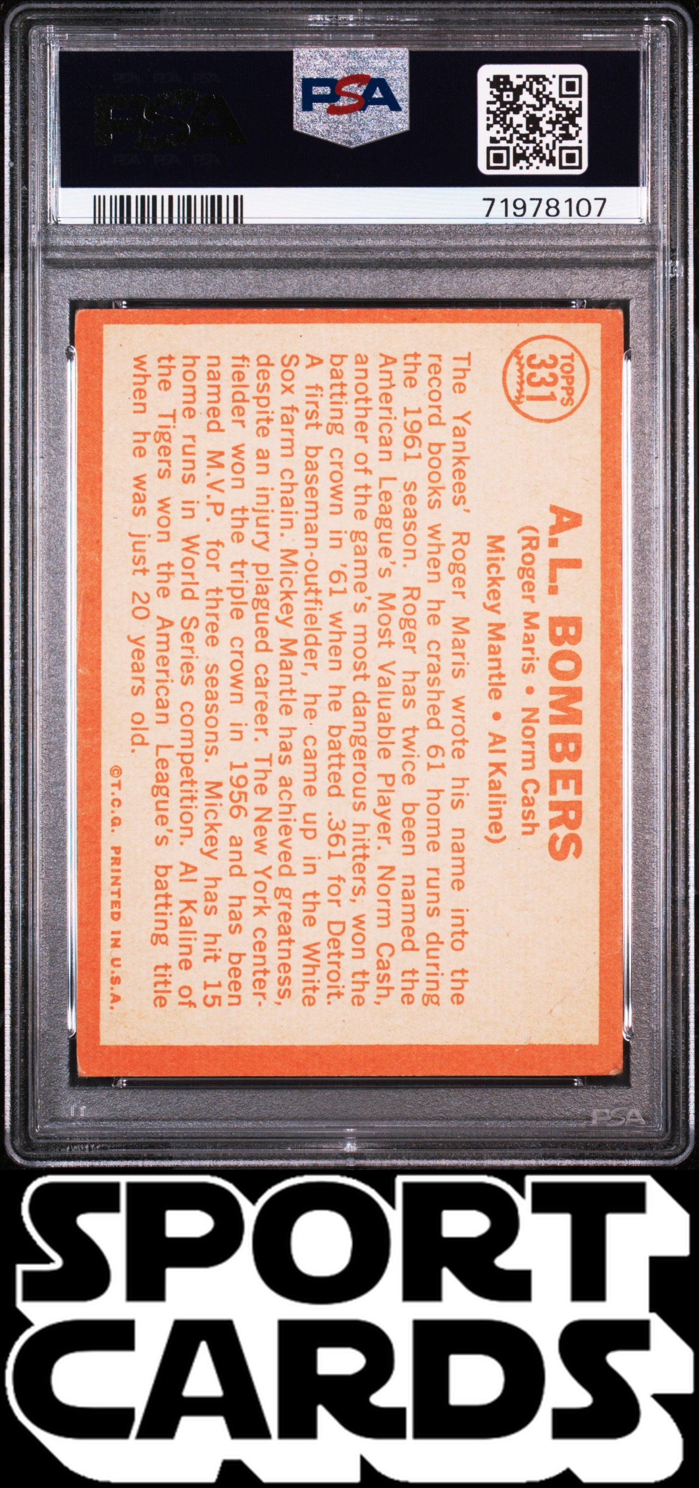 1964 Topps #331 A.L. Bombers Maris/Cash/Mantle/Kaline PSA 2 SportCards.com