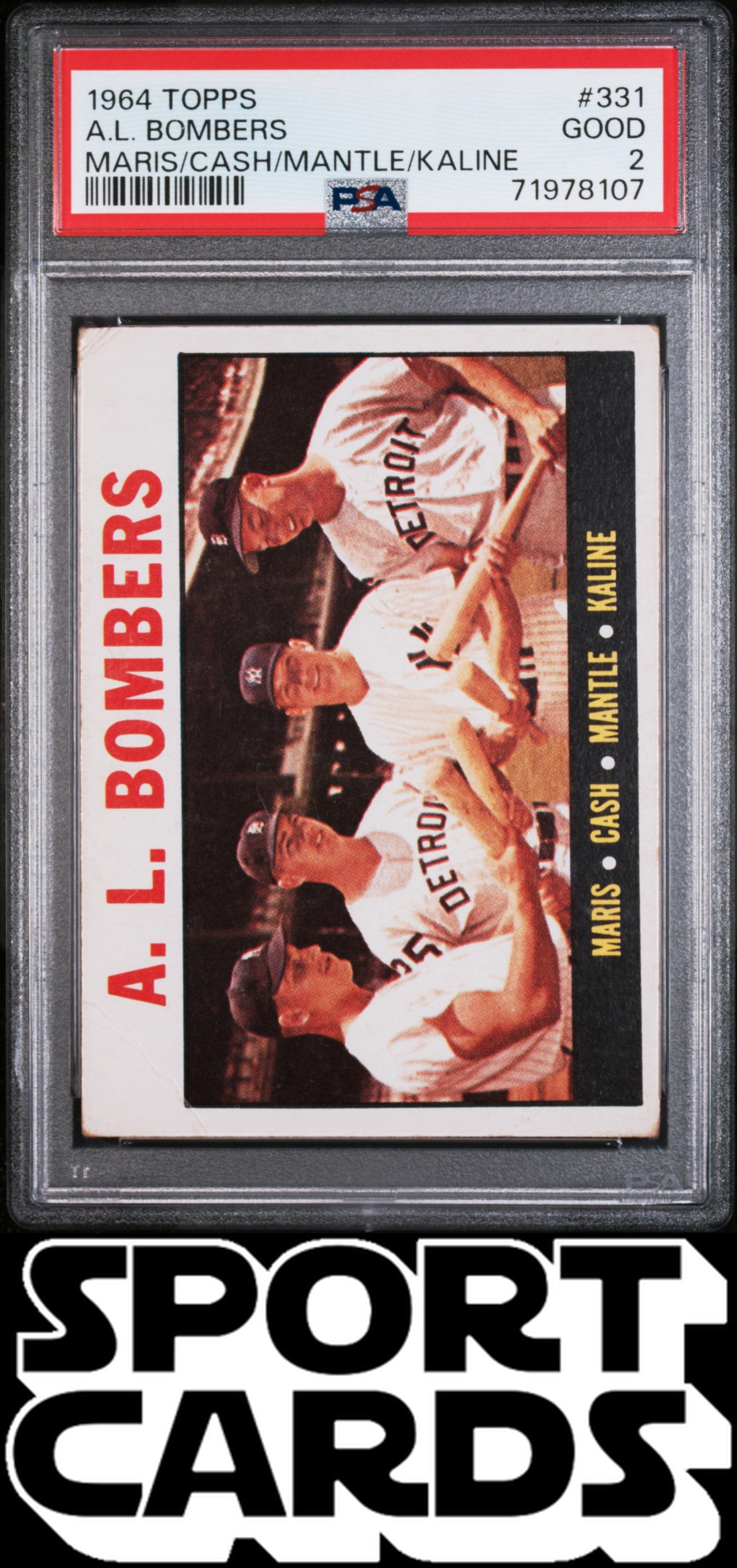 1964 Topps #331 A.L. Bombers Maris/Cash/Mantle/Kaline PSA 2 SportCards.com
