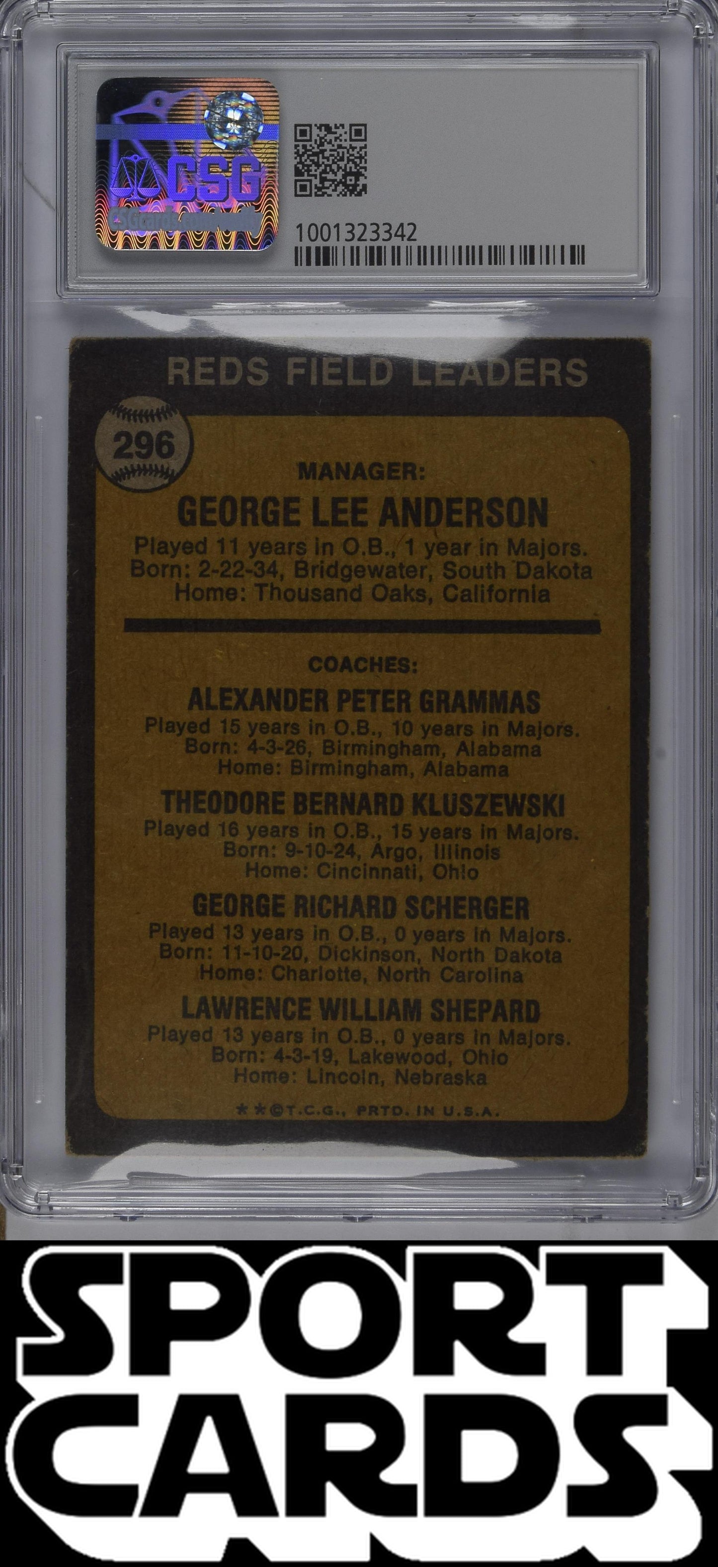 Topps #296 Sparky Anderson CSG 4 SportCards.com
