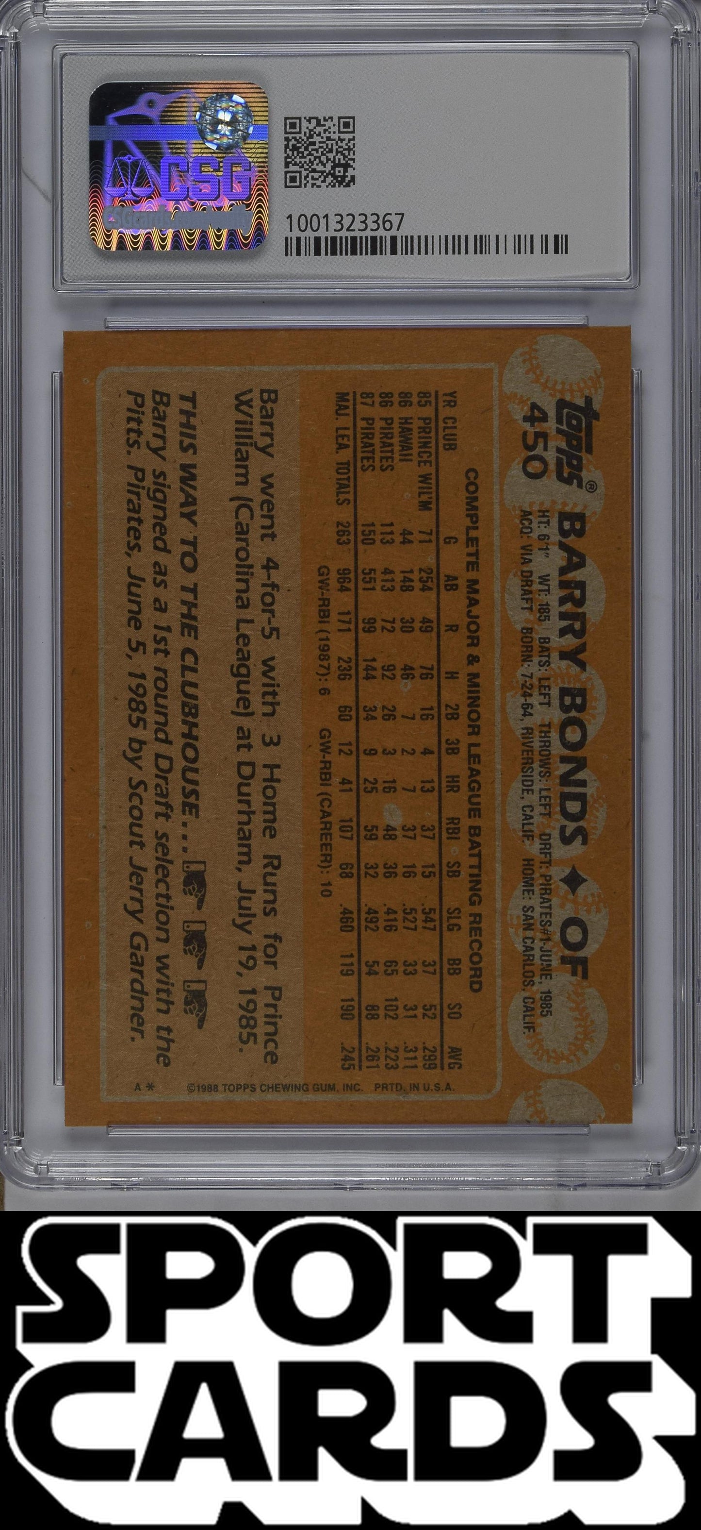Topps #450 Barry Bonds CSG 8.5 SportCards.com