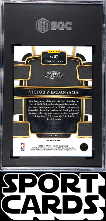 2023-24 Panini Select #87 Victor Wembanyama Green/White/Purple Prizm SGC 10