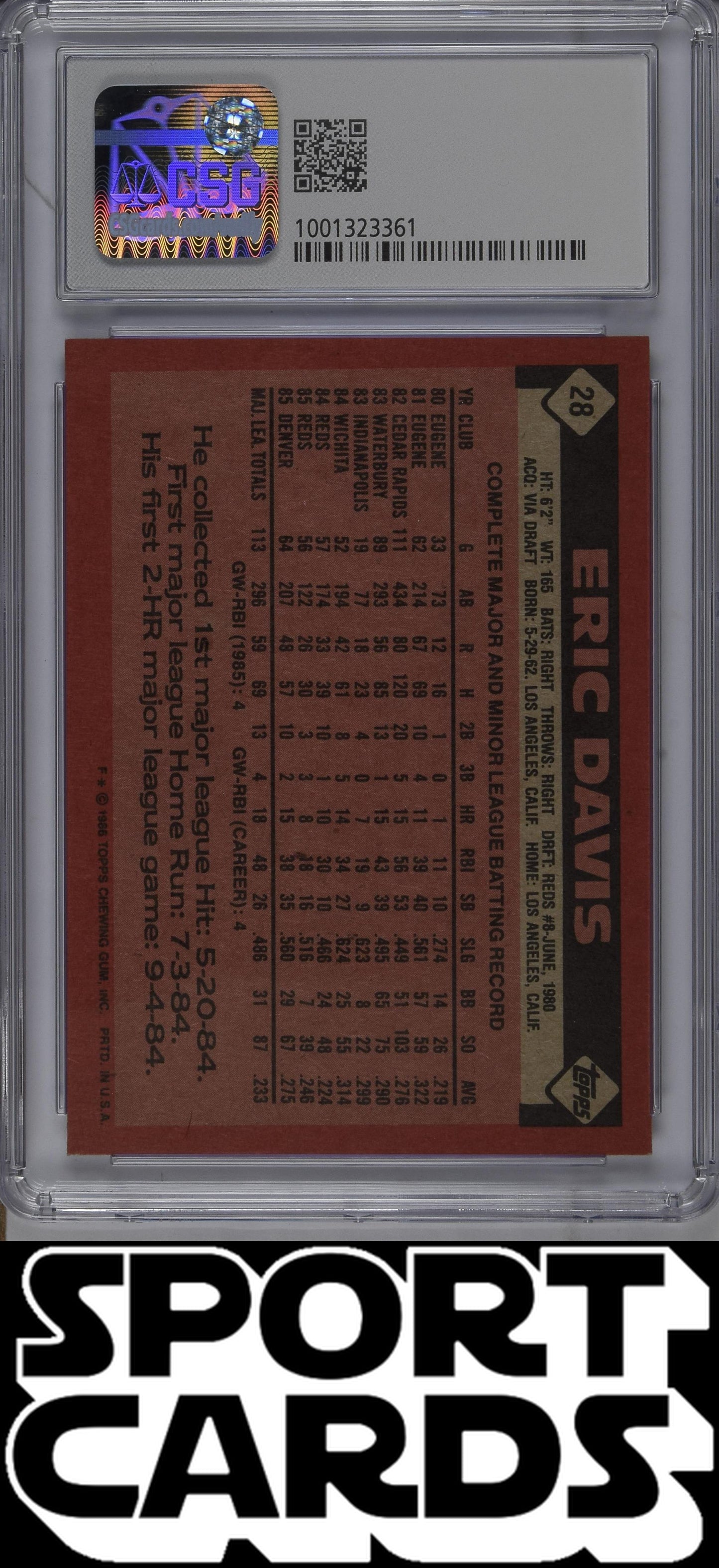 Topps #28 Eric Davis CSG 7 SportCards.com