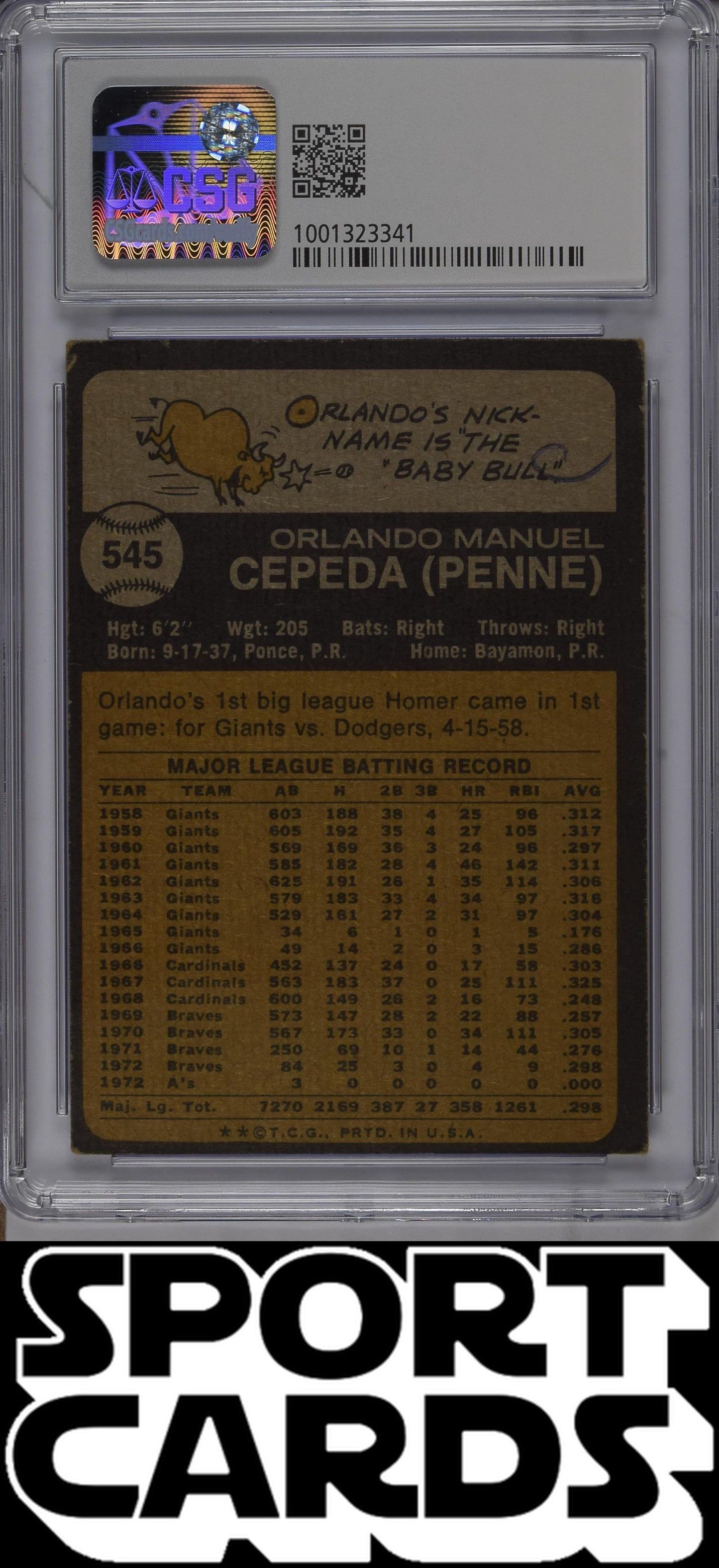 Topps #545 Orlando Cepeda CSG 3.5 SportCards.com
