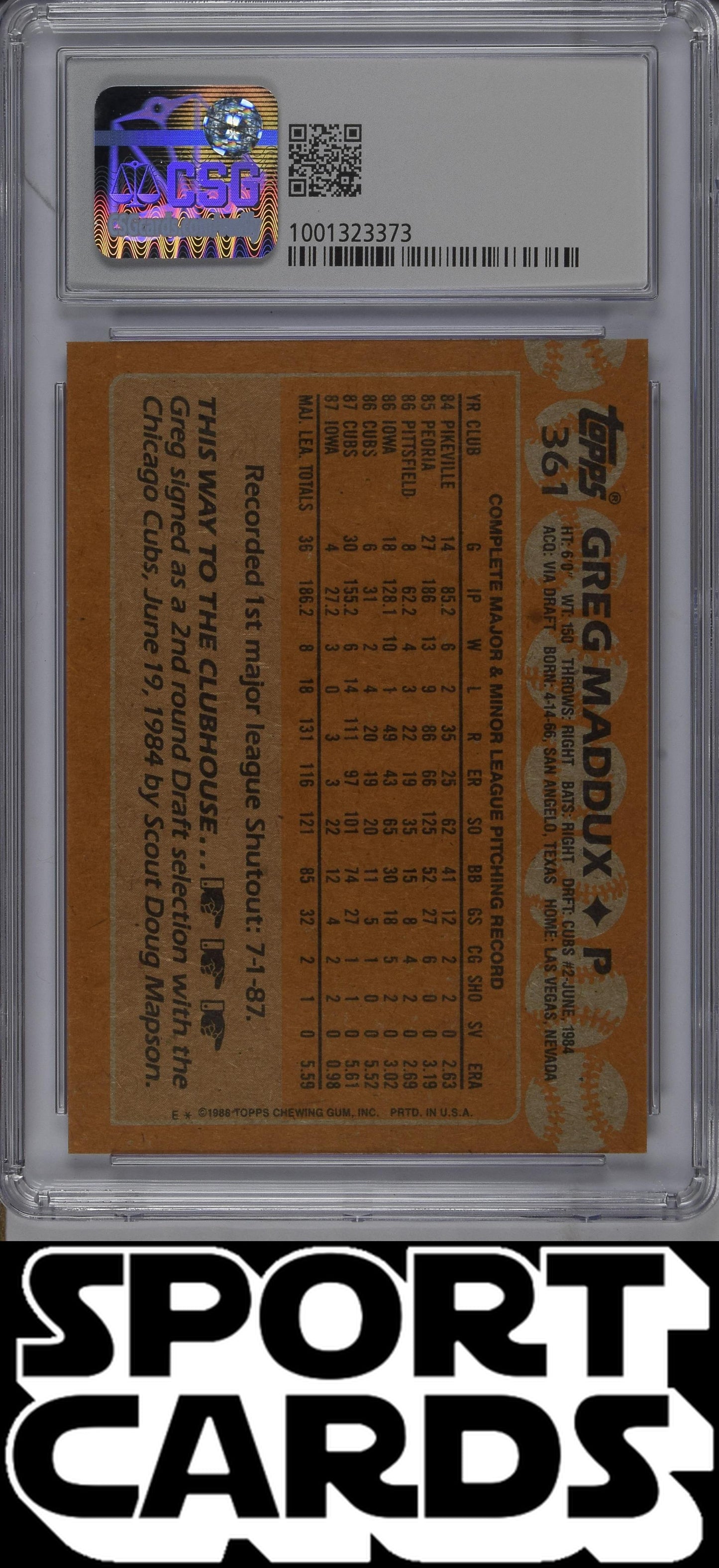 Topps #361 Greg Maddux CSG 7.5 SportCards.com
