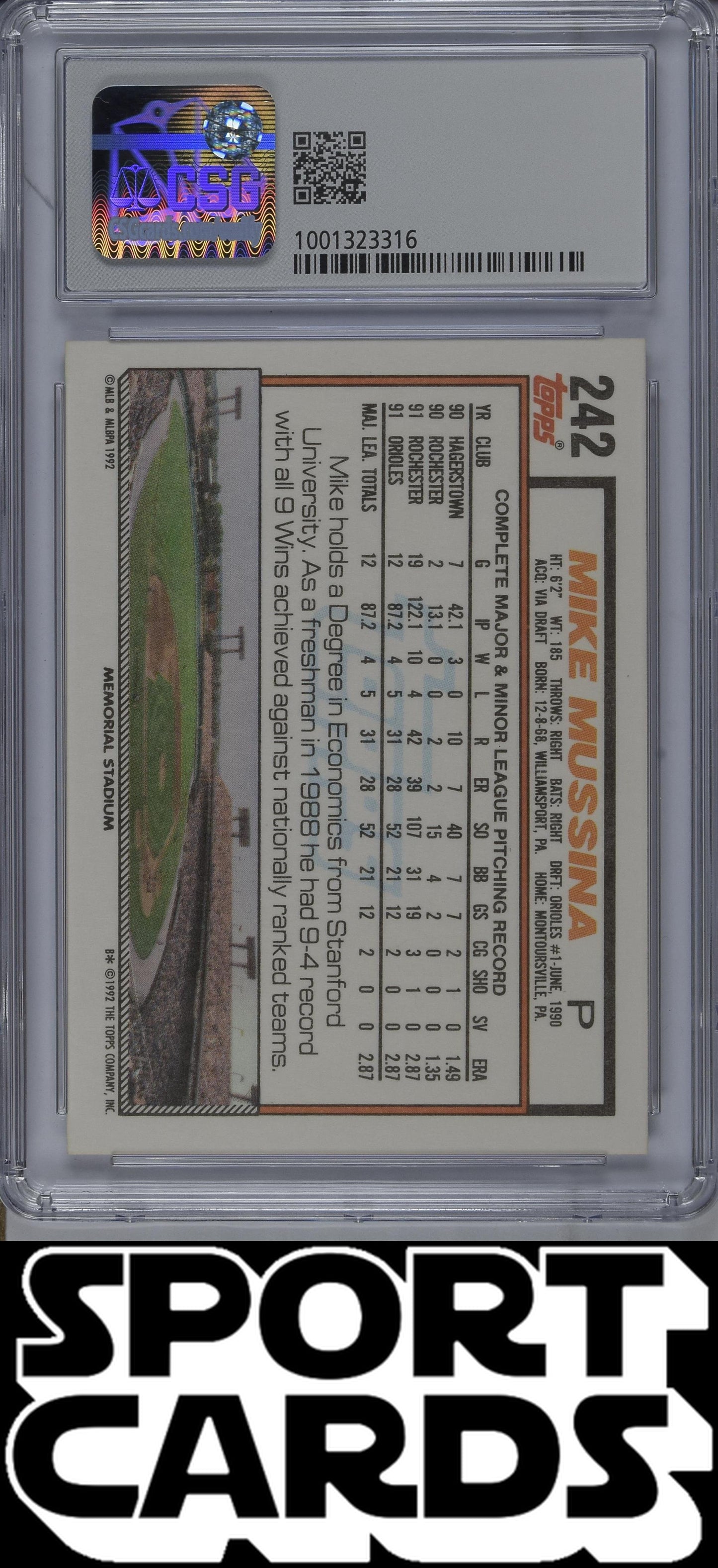 Topps #242 Mike Mussina CSG 9 SportCards.com