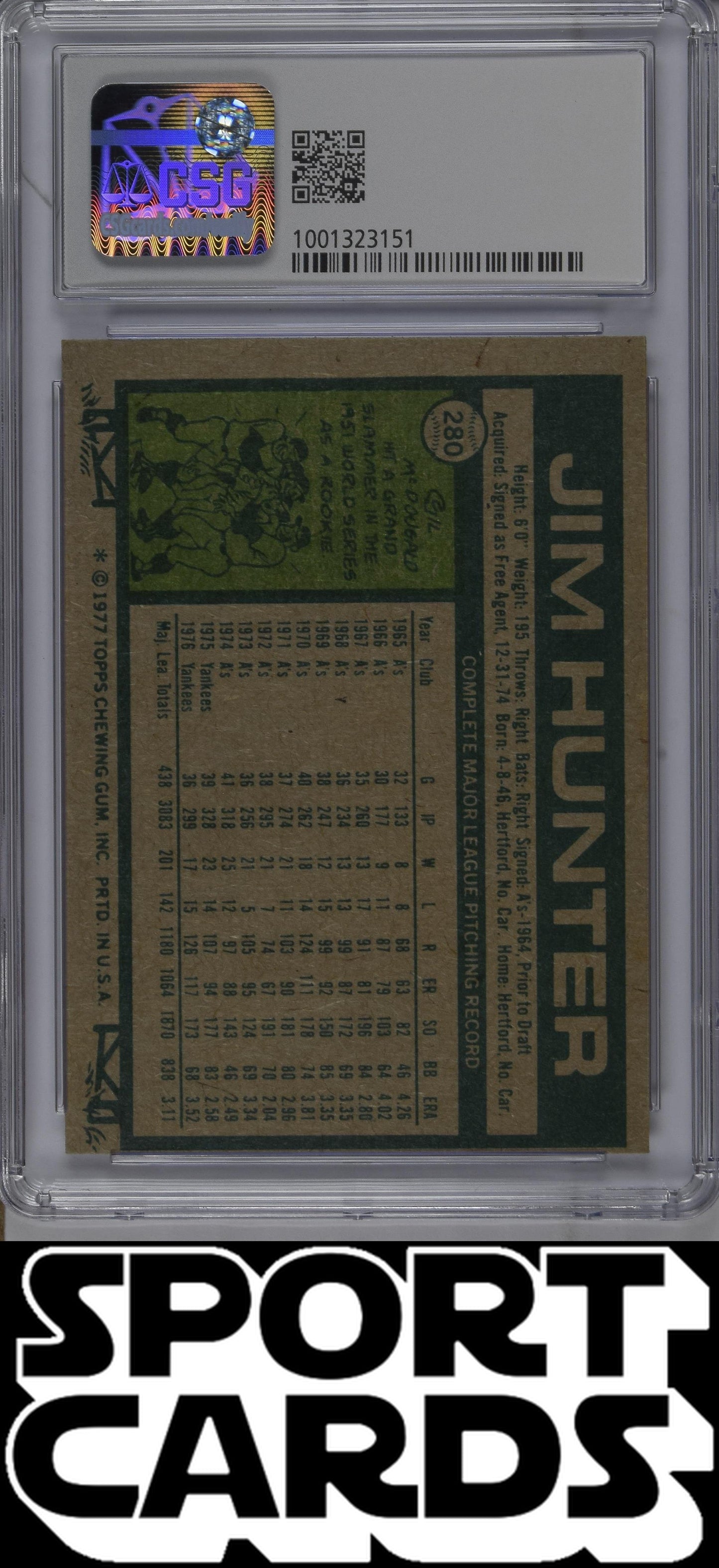 Topps #280 Jim Hunter CSG 6.5 SportCards.com