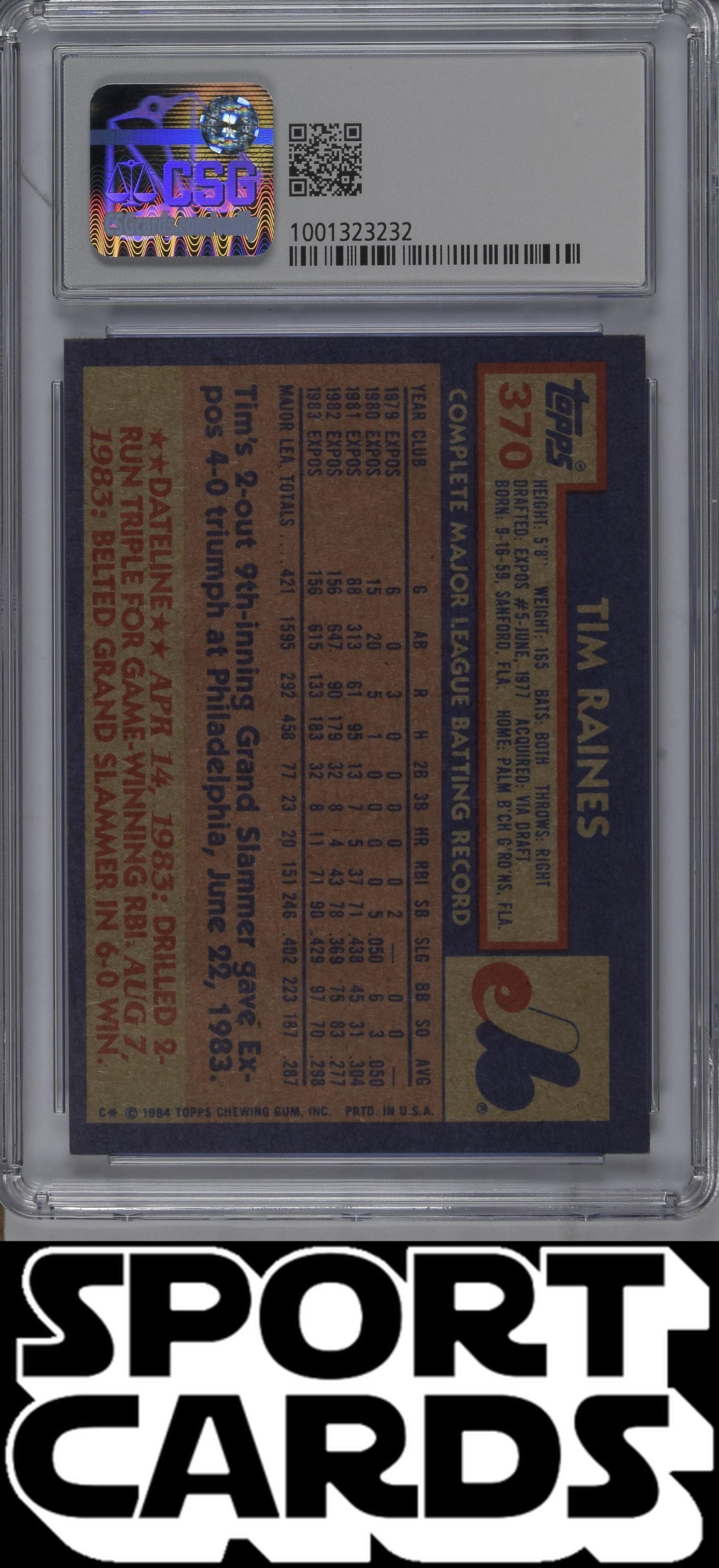 Topps #370 Tim Raines CSG 7.5 SportCards.com