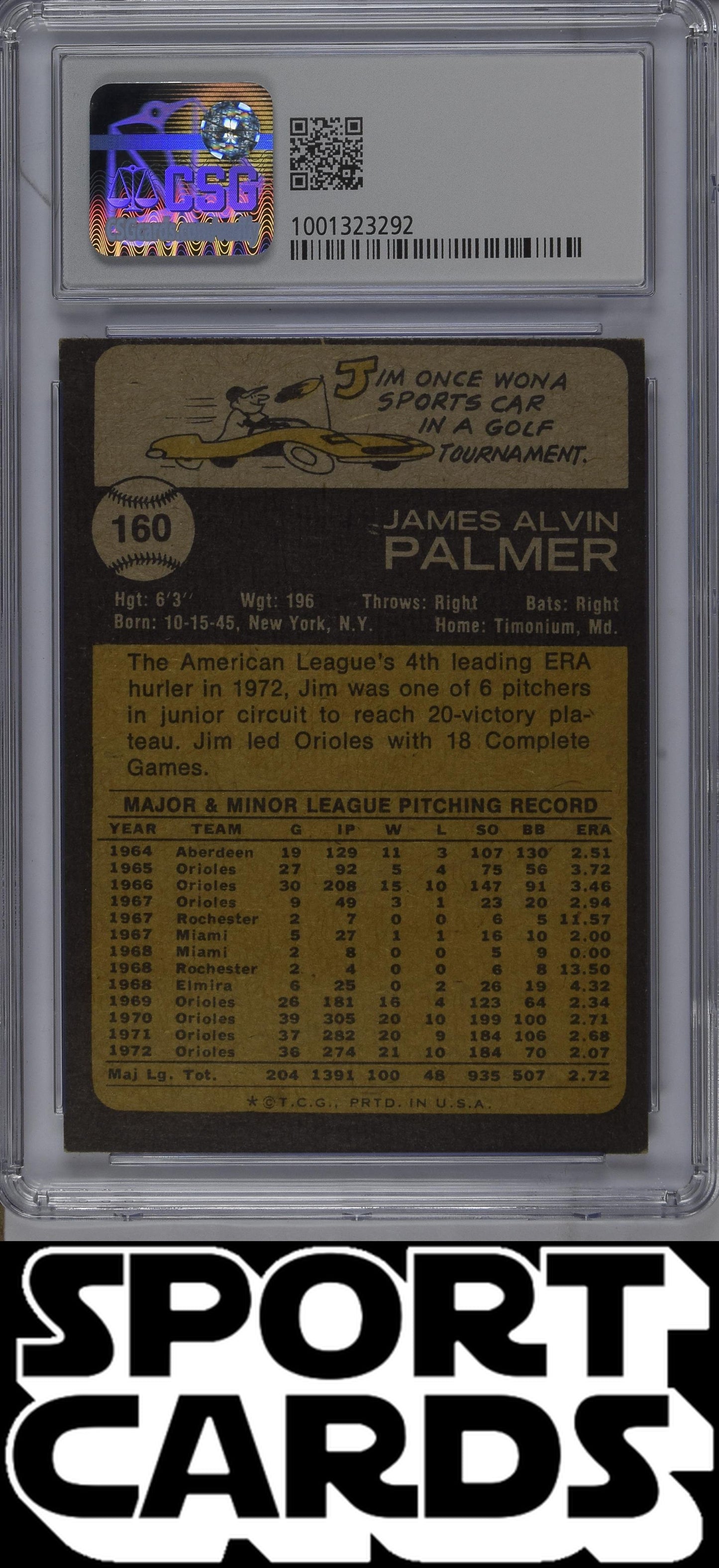 Topps #160 Jim Palmer CSG 4.5 SportCards.com